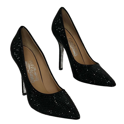 Salvatore Ferragamo Womens Heels  Size 6 Black Crystals