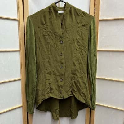 DUSUD CAPE TOWN Women's  Size 10  Long Sleeve Shirt / Body: 100% Silk; Sleeve: 100% Viscose Olive 