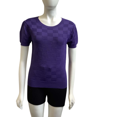 Brand New Marcs Womens  Size S Myka Checked Knit Top Violet Blue