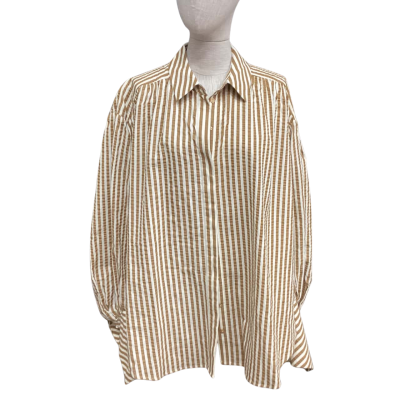Shona Joy Womens  Size 14 Long Sleeve Shirt Brown / Cream / Pinstriped 
