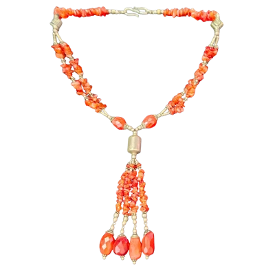  Womens Vintage amber coloured stone  Necklace 