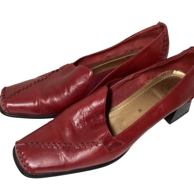 Boston Belle Burgundy Leather Square-Toe Block Heels 