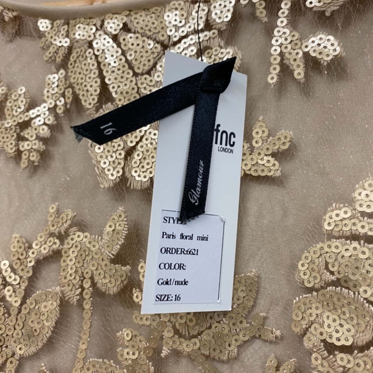TFNC London Gold Nude Paris Floral Sequin Dress size 16(s) - New With Tags | Salvos Stores TFNC London Gold Nude Paris Floral Sequin Dress size 16(s) - New With Tags | Salvos Stores