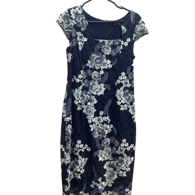 Jesse Harper Womens Size 12 Navy Blue Wool Print Floral Midi Dress