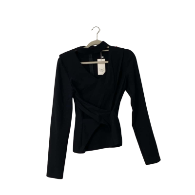 BNWT Cue Womens Long Sleeved Top with High Neckline and Twisted Front Design Size 10 Black  RRP$210