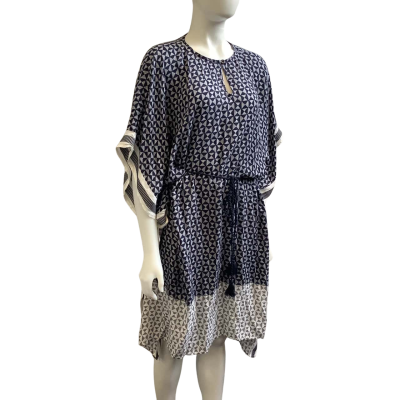 Trenery Womens To Fit Size 12-14 Geo Pattern Kaftan Dress Navy/White