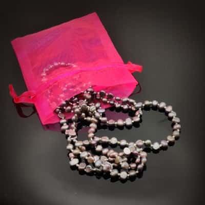 Very Elegant "Steely Grey" Small Freshwater Pearls With Pink Highlights 96cm Long
