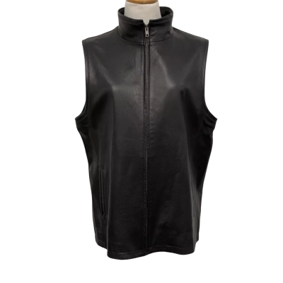  LIFELIKE LINDARICO Mens 100% Leather Zippered Vest - Size L Black  