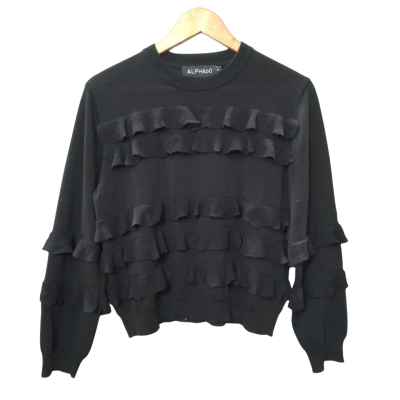 Alpha60 Women's Size S Black Ruffle Jumper   