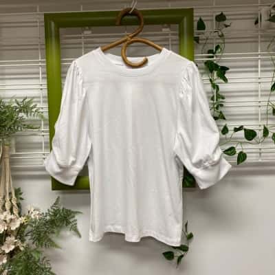 Frame Organic Cotton Womens  Size L 3/4 Sleeve Top White 