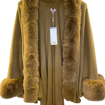 Niza Womens One Size Fur Coat Brown 