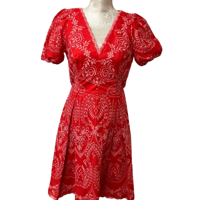 Review Womens  Size 10 Casual Dress / Floral Dress / Short Sleeve Dress  Orange / Pattern / Pink  