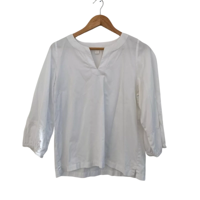 Trenery Womens  Size M 3/4 Sleeve Top / V-Neck Top White 