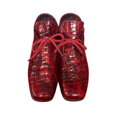 Hirica Womens size 38 red croc-embossed leather ankle boots/shoes