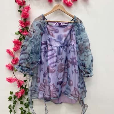 Dangerfield Womens Abyss Puffy Dress Size 14 Pattern / Purple 