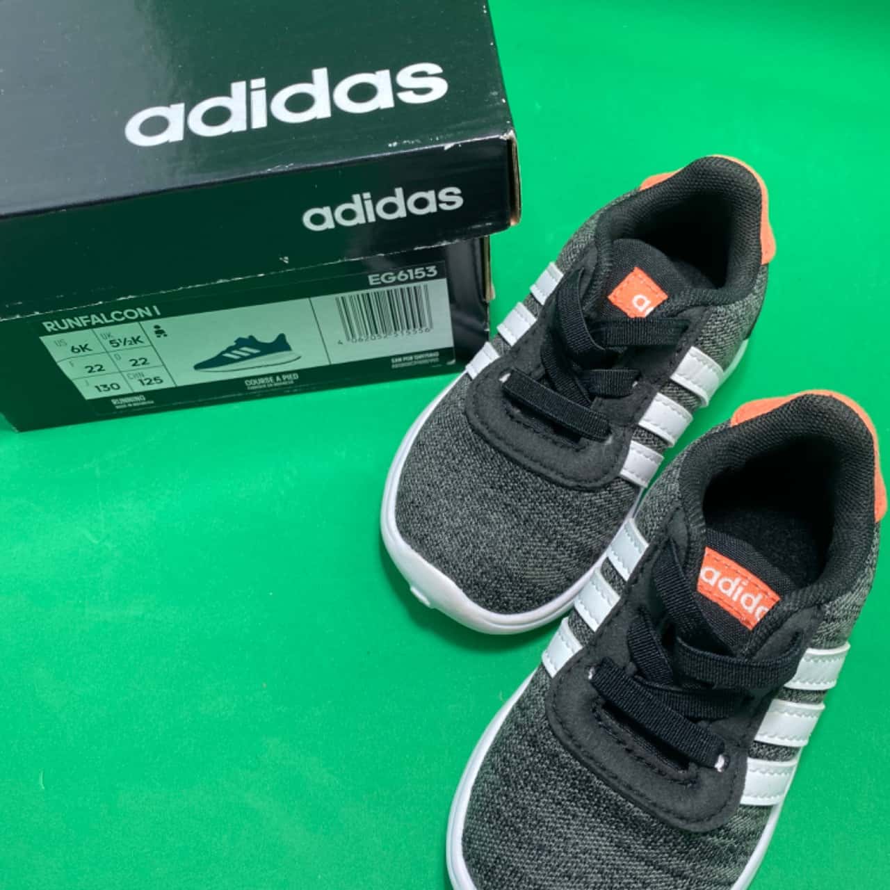 Adidas Kids Size 4K Grey black and orange. (B14)(s)