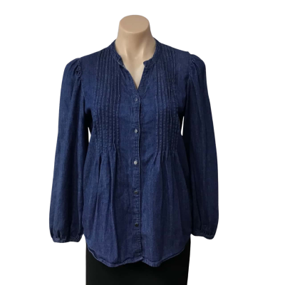 The 1964 Denim Company Womens Size 8 Blue Denim Pin-tuck Detail Long Sleeve Shirt 