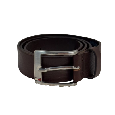 Tommy Hilfiger Brown Leather and Silver Clasp Belt (Size 34)