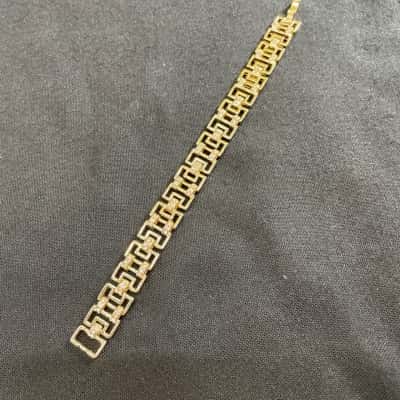 Geometric Design Bracelet in Pale Gold Tone with Crystals 17cm Long 