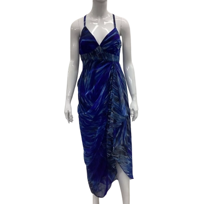 Wayne Cooper Blue Abstract Draped Midi Dress Size 12