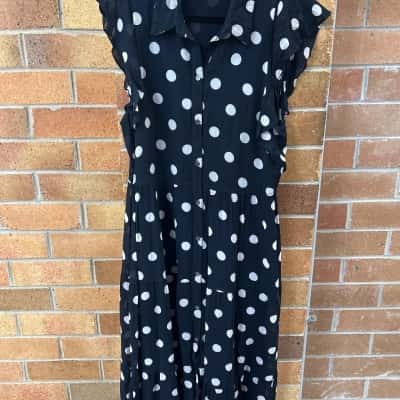 Witchery Womens  Size 12 Maxi Dress Navy Blue / Polka Dot 