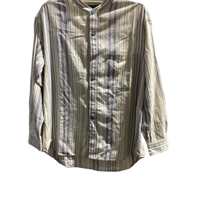 Vintage Jeans One Grandpa Collar Mens  Size M Long Sleeve Shirt Blue / White 1980s