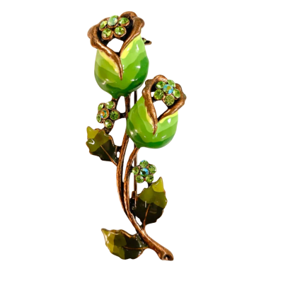 Green / Dark Bronze Flowers Brooch