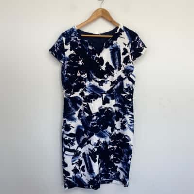 Liz Jordan Lavender Blue Ivory Nikita Printed Dress  Size 14 