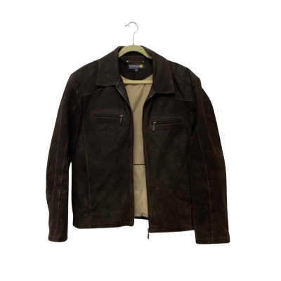  Mens Leather Jacket Size L Brown 