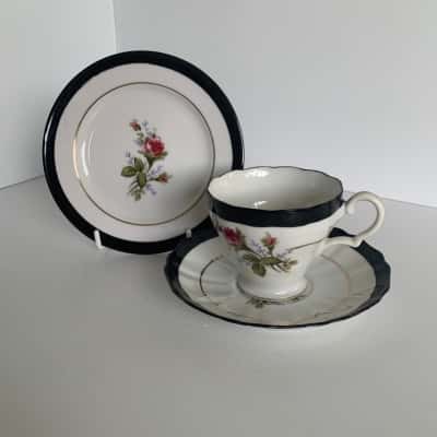 Fine China Teacup, Saucer & Side Plate Trio Set - circa 1940s/50s