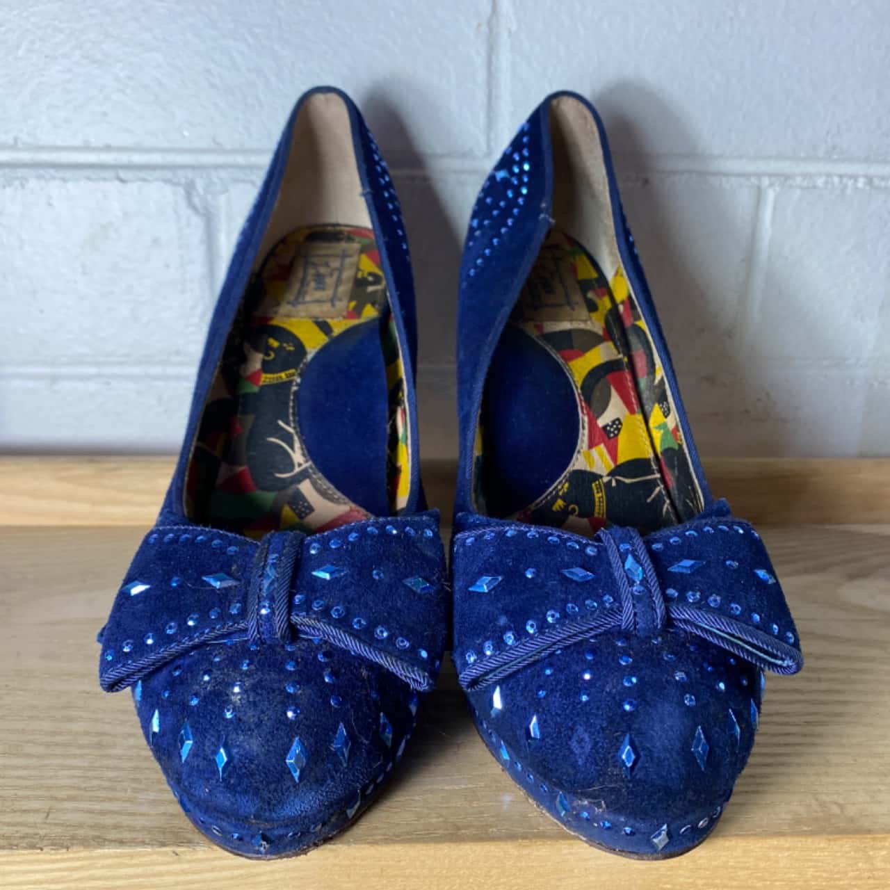 Miss L Fire Womens Embroidered Suede Heels Size 39 Blue (s)