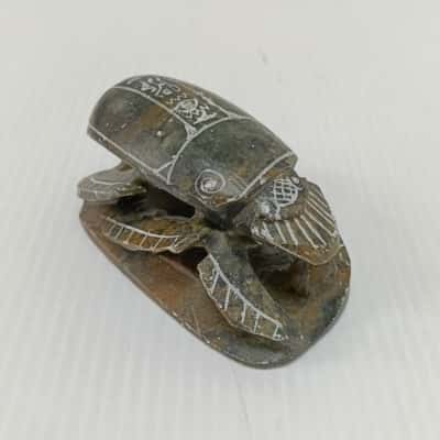 Stone/Marble Carved Scarab Beetle with Hieroglyphs #EgyptianArt #StoneCarving #Collectibles