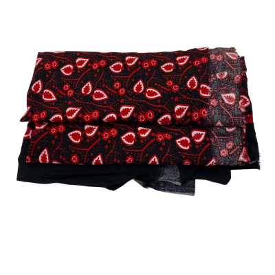 Soft Cotton (or possibly Viscose ) Paisley Leaf Red on Black     230 x 130 cm     FAB4