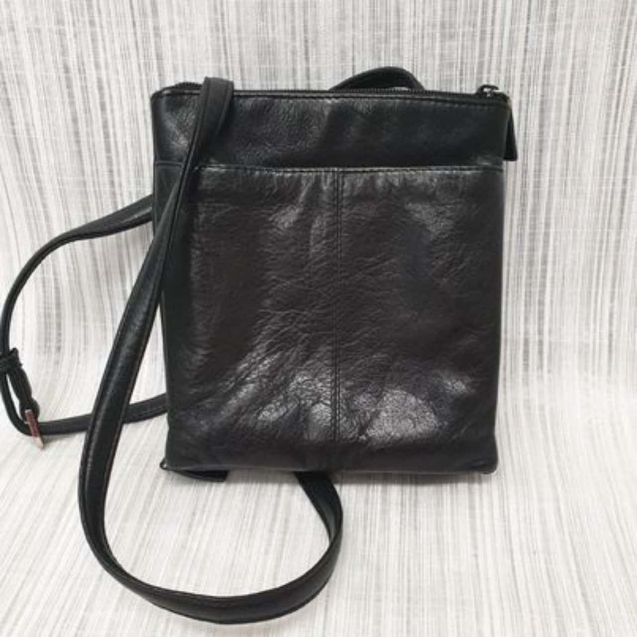 Colorado Smart & Trendy Womens Crossbody Black Leather Double Pouch Pocket Front Shoulder Bag