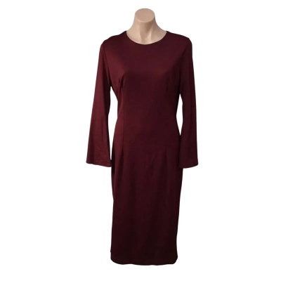 Oxford Womens Size 12 Wine Coloured Brailey Ponti Long Sleeve Dress (new)