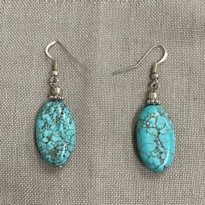  Womens Silver Tone and Turquoise Coloured Earrings