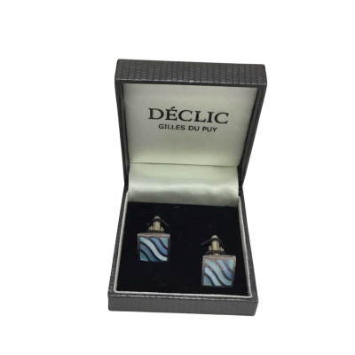 925 Silver DECLIC By Gilles Du Puy Square Blue Cufflinks In Box