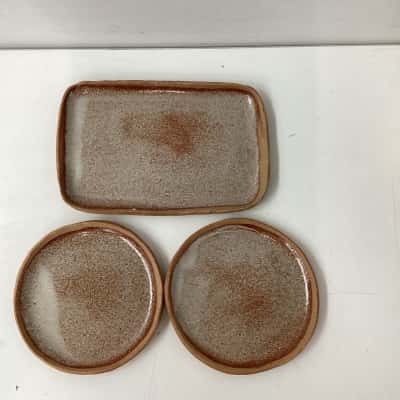 handmade 3 piece set /2 round and one rectangle server 