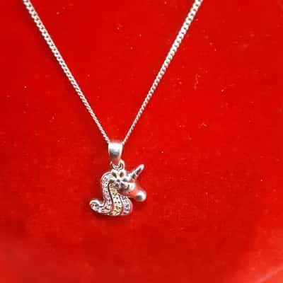 925 silver unicorn pendant featuring multicolored Crystal rainbow main on 925 silver chain