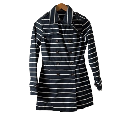 Banana Republic Womens  Size 6 Trench Coat Navy Blue / White 