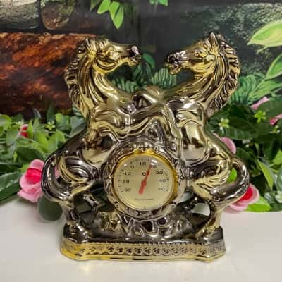Made in Japan gorgeous gold horses vintage thermometer 