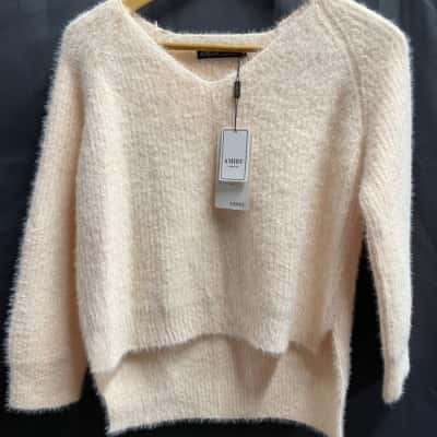 Amidu Pale Peach/Pink Fluffy Jumper Womens Size M 