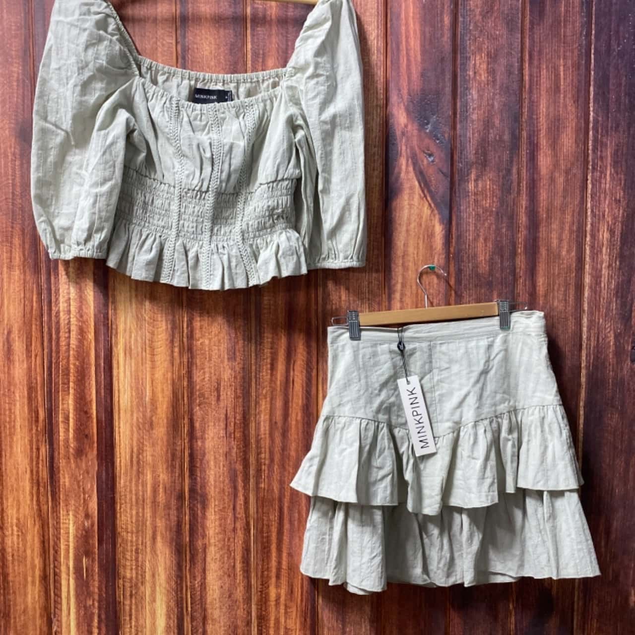 Sage Green Ape With Gold Textured Paneled Skirt