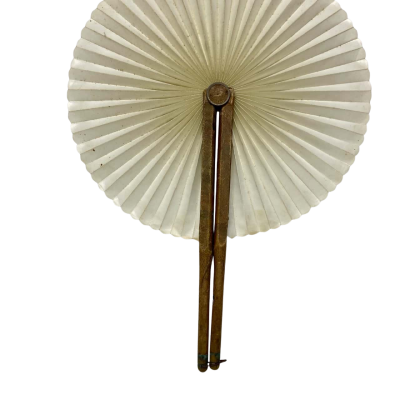 Vintage hand fan with “wood like” handles and brass tipped ends