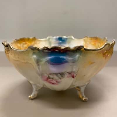 K St T Silesia Germany Footed Bowl Lilacs