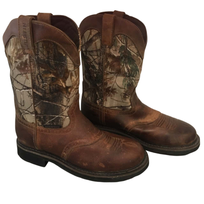 NWOT JustinStampede Waterproof Camo  Oil Resistant Work Boots  Mens  Size 9.5 Brown Cab