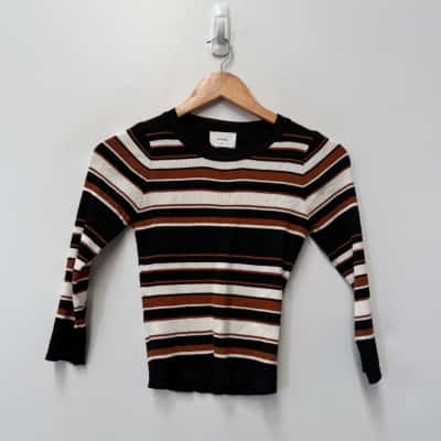 Sheike 3/4 Sleeve Striped Knitted Top - Size M 