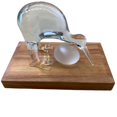 Glassblown Kiwi Bird with Egg Paperweight