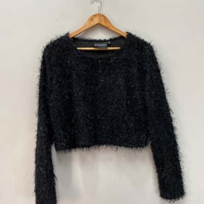 Minkpink Womens  Size L Cropped Jumper Black Sparkly 