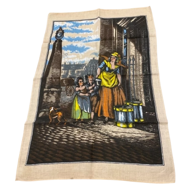 Vintage Souvenir Tea Towel European Print Brown Print